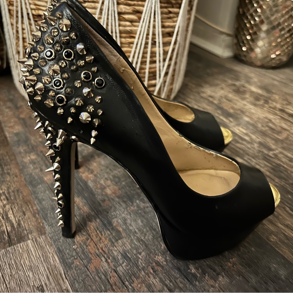Saks 5th Avenue Peep Toe Studded Heels Size 7.5